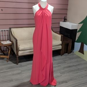 Carmen Marc Valvo Coral Halter Maxi Dress